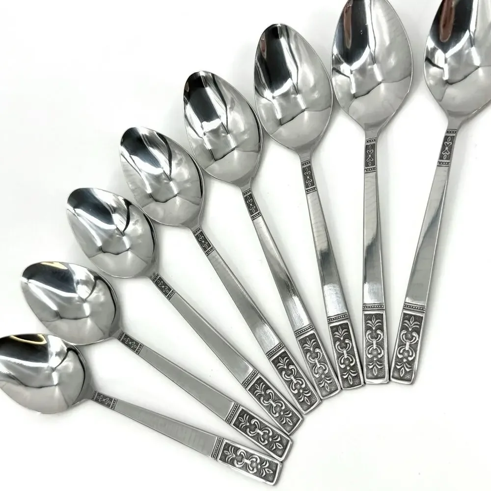 Customcraft Set~8 Stainless Tablespoons CUS3 Taiwan Flatware Silver/Black Accent